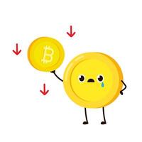 Bitcoin Currency Symbol with Red Arrow Down. Coin character design. Bitcoin depreciation. Falling Bitcoin prices. vector
