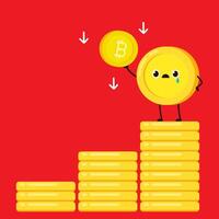 Bitcoin Currency Symbol with Red Arrow Down. Coin character design. Bitcoin depreciation. Falling Bitcoin prices. vector