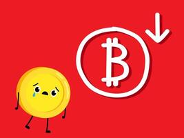 Bitcoin Currency Symbol with Red Arrow Down. Coin character design. Bitcoin depreciation. Falling Bitcoin prices. vector