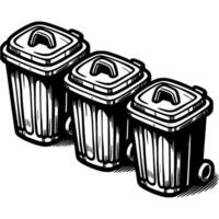 Waste bins for waste sorting in monochrome. Simple minimalistic in black ink drawing on white background vector