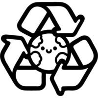 Recycling sign around planet earth in monochrome. Simple minimalistic in black ink drawing on white background vector