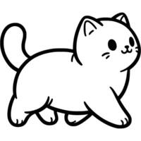 White cat walks with an important gait in monochrome. Simple minimalistic in black ink drawing on white background vector