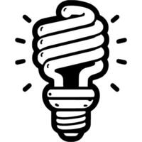 Spiral fluorescent light bulb in monochrome. Simple minimalistic in black ink drawing on white background vector