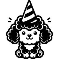 Curly poodle puppy sitting front view in monochrome. Simple minimalistic in black ink drawing on white background vector