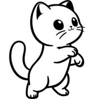 White kitten rises on hind legs and reaches for toy in monochrome. Simple minimalistic in black ink drawing on white background vector