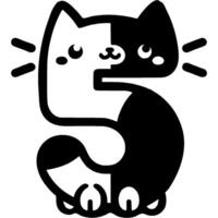 Number five, 5 in cat style in monochrome. Simple minimalistic in black ink drawing on white background vector