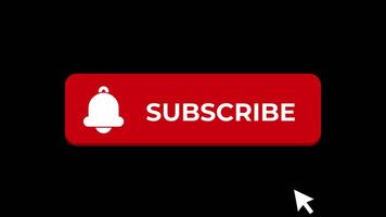 Red button subscribe of channel animation. Subscribe button in flat style. Subscribe red button and notification bell. Motion graphic. Transparent background with alpha channel video