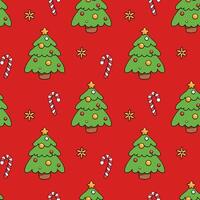 Seamless pattern of elements. Christmas tree, stars, candy cane. Merry Christmas and Happy New Year. Repeat print for fabric, wrapping paper, textiles vector