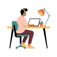 Man Working from Home Office Desk vector