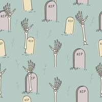 a seamless pattern with skeletons and tombstones vector