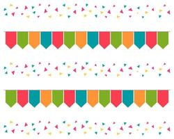 Flat illustration of festive flag garlands with confetti isolated on white background. vector