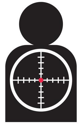 Shooting target with black target person flat icon isolated on white background.