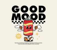 Soda Can Cartoon Illustration with slogan motivation ideal for print designs, t-shirts, stickers, and more vector