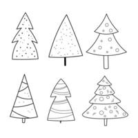 Doodle with different Xmas trees. Hand drawn illustration with minimalist Winter Fir trees for congratulations, pakking design, card, flyer. Festive design elements on isolated background vector
