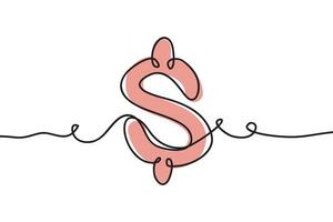 Dollar icon. Continuous line art drawing. Hand drawn doodle illustration in continuous lines. Floral line art decorative design vector