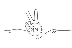 Hand icon. Continuous line art drawing.Illustration of two hand doodle fingers in continuous lines. Peace symbol line art decorative design vector