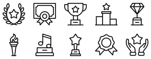 Reward and Badges Icon Set Achievement Line Style Collection for Recognition and Success vector