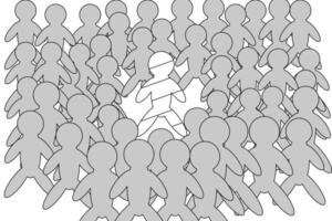 Outline illustration of a unique individual standing out in a crowd. Ideal for coloring, promoting individuality and diversity. vector