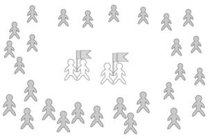 Black and white illustration of a crowd with two figures holding LGBTQ flags. Perfect for coloring and LGBTQ plus pride projects. vector