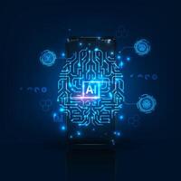 Artificial intelligence chip on a smart phone concept. Abstract digital technology innovation background. vector