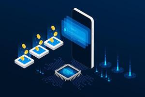 Isometric mobile phone abstract digital. Finance and trading online application concept. vector