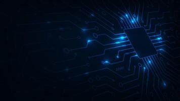 Futuristic abstract technology microchip with line circuit on dark blue background. vector