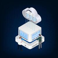 Isometric security server storage with cloud concept. vector