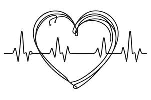 heartbeat line drawing with a heart shape vector