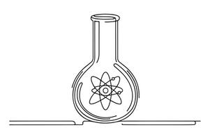 a line drawing of a flask with an atom symbol vector