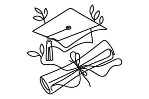 graduation cap and diploma with leaves and laurels vector