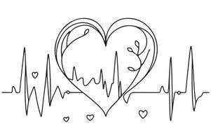heartbeat line drawing with a heart and a heartbeat vector