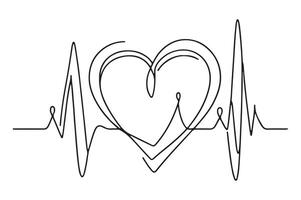 heartbeat line drawing of a heart with a heartbeat line vector