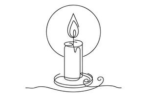continuous line drawing of a candle with a flame vector