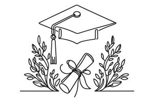 graduation cap and diploma with laurels and wreath vector