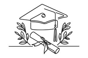 graduation cap and diploma with laurels and ribbon vector