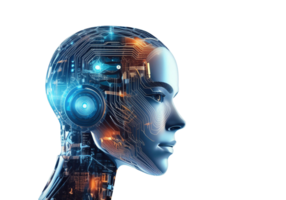 Artificial intelligence robot with circuitry, symbolizing technology, innovation, and future. png