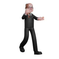 Illustrated Legal Professional. A male judge is seen walking while extending his left palm and while his right hand is raised holding the judge's hammer. 3D Male Judge png