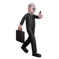 3D Professional in Law. A male judge is seen walking while looking at a cellphone held in his left hand while his right hand is carrying a black briefcase. Male Judge png