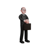 3D Male Legal Expert. a judge stands with both hands in front of his body holding a briefcase. Illustrated Judge Character png