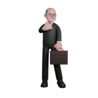 3D Illustrated of Male Judge. a judge stands with his left hand holding a briefcase while his right hand is holding a tie that is attached to his neck. Legal Decision Maker png