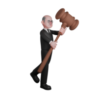 Male Legal 3D Animation. A male judge is seen walking while both hands are carrying a large judge's gavel. Judge png