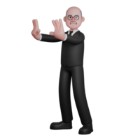 Professional Male Judge. A male judge is seen standing with both hands raised straight and parallel while showing his palms, as if giving a prohibition signal. 3D Judiciary Illustrated png
