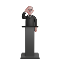 Professional 3D Judicial. A judge stands behind the podium with his right hand on his forehead, as if respecting. Male png
