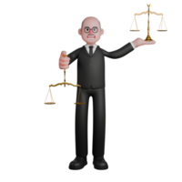 Cartoon Professional Judge. A judge stands with both hands holding the symbol of the scales of justice. 3D Male png