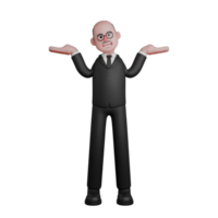 Male Judge Cartoon Character. A judge stands raising both hands with palms facing upwards. 3D Judicial png