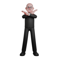 3D Male Judge in Courthouse. A male judge is seen standing with both hands crossed in front of his shoulders. Professional Character png