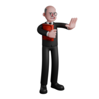 Male in 3D Judge. A male judge is seen standing with his right hand hugging a red-covered book, while his left hand is raised straight forward showing his palm, as if giving a prohibition. png