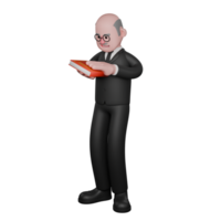 Male Judge in 3D Professional Judicial. A male judge is seen standing with both hands holding a book with a red cover, as if he is closing the book. Cartoon png