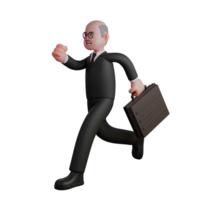 Judicial Professional Male. A judge runs with his left hand carrying a briefcase. 3D Judge Cartoon png