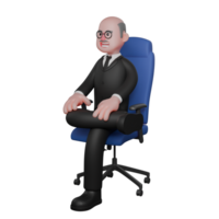 Cartoon Style Court Judge. A male judge is seen sitting relaxed on a chair with his right leg bent over his left thigh, while both of his hands are parallel in front of his stomach above his two png
